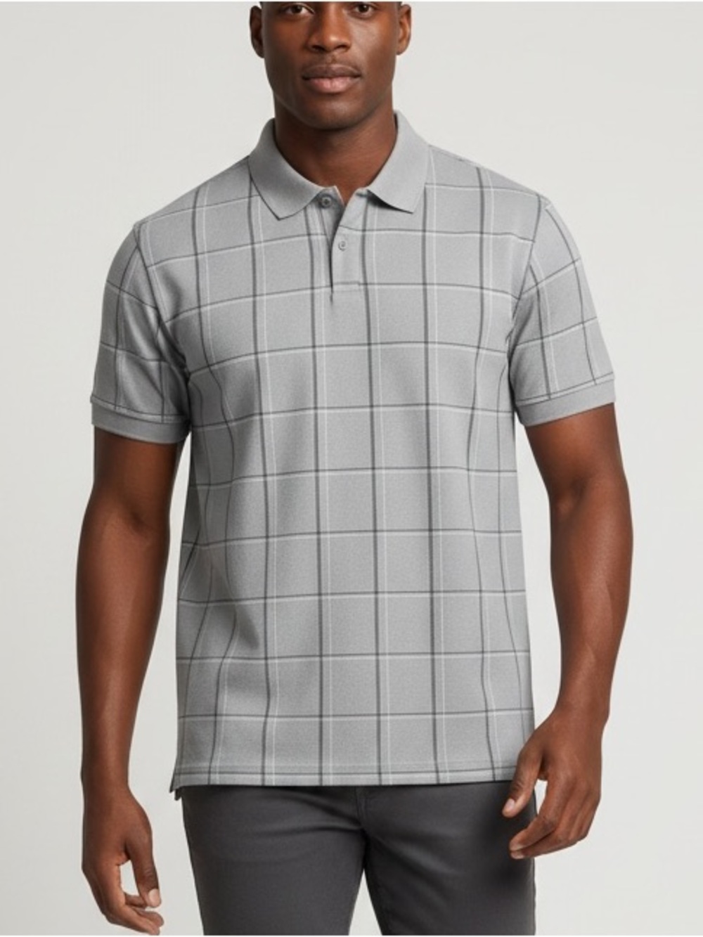 Van Heusen EUC Gray Windowpane Polo